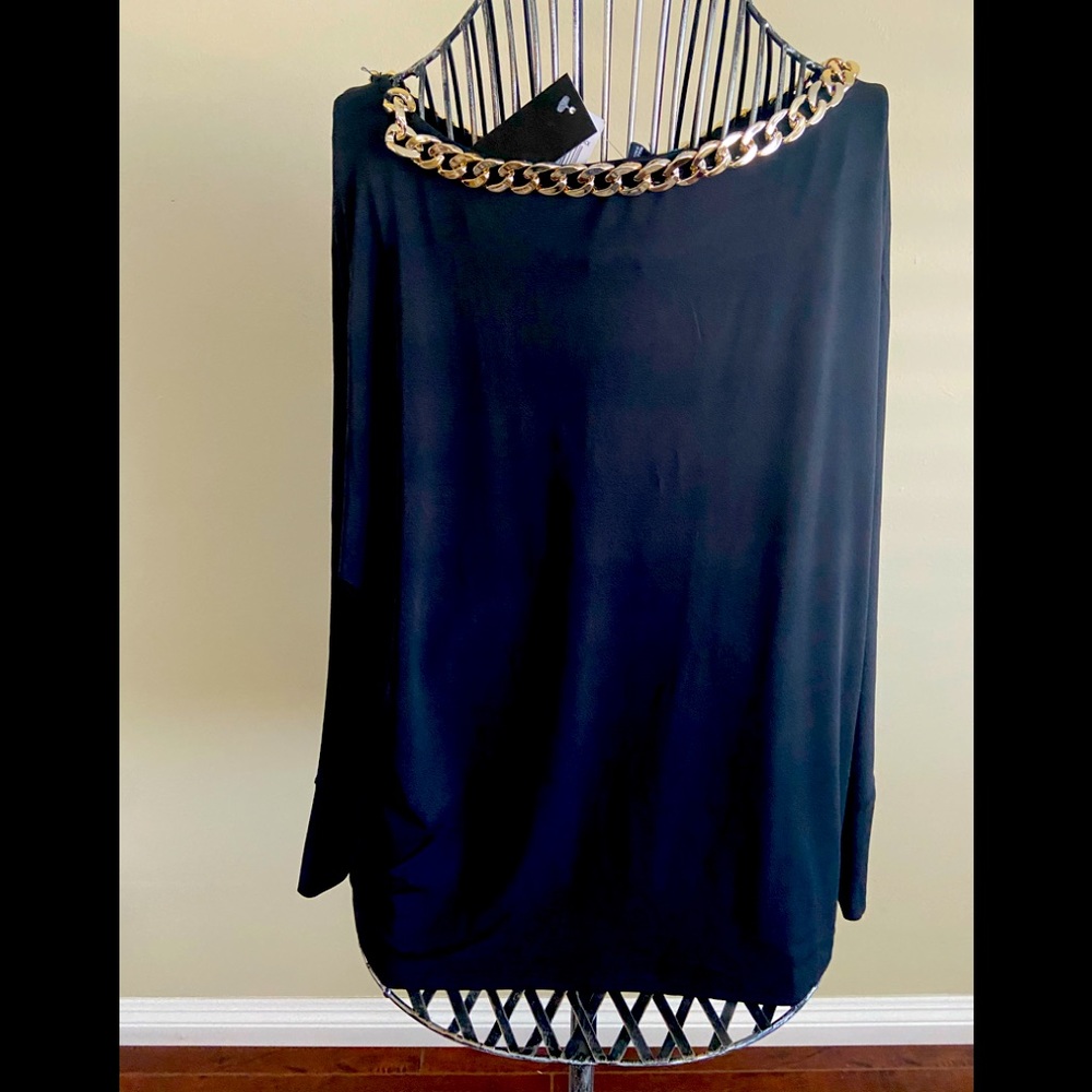 Black Blouse with Faux chain detail
